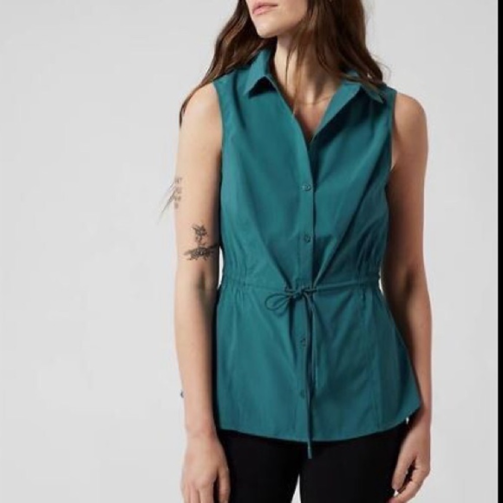 Athleta Levitate Poplin Tank Button-Front Top Women’s Small Borealis Green